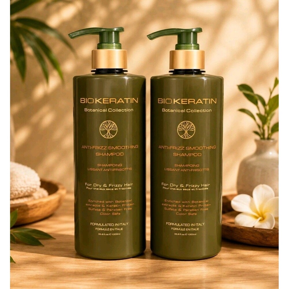 Set Of 2 BioKeratin Botanical Collection Anti-Frizz Smoothing Shampoo 33.8oz Ea